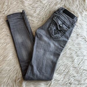 Rock Revival Jen Straight Studded Rhinestone Grey Denim Jeans Size 27 W 28 x 34